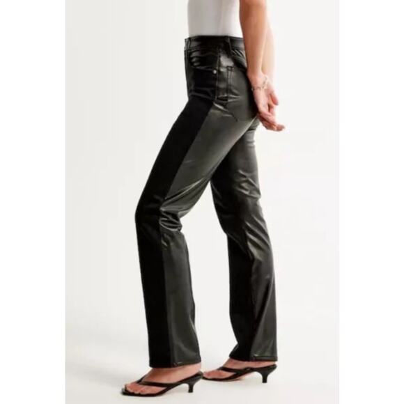 Abercrombie & Fitch Blk Jeans Ankle Straight Ultra High Rise Faux Leather 26/2# - Picture 2 of 9